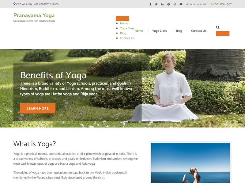 Pranayama Yoga Free Sports WordPress Themes