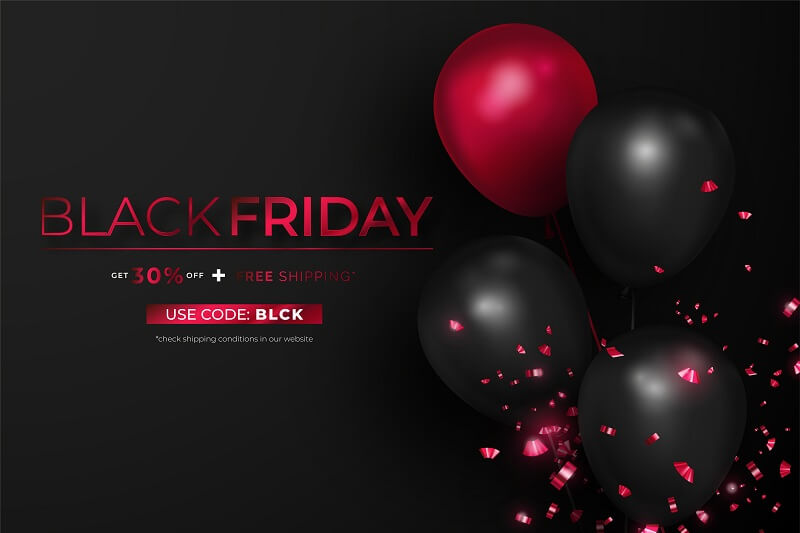 Black Friday Realistic Banner With Balloons