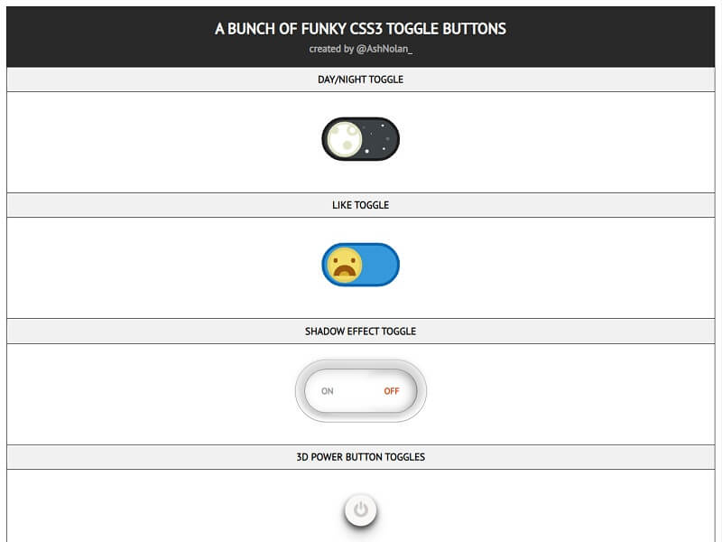 A bunch of funky CSS3 Toggle Buttons