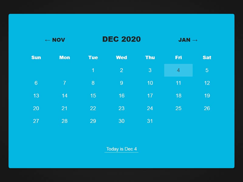 Calendar App Free CSS Calendars
