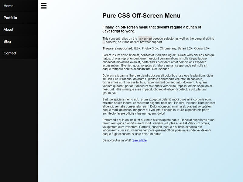 Pure CSS Off-Screen Navigation Menu