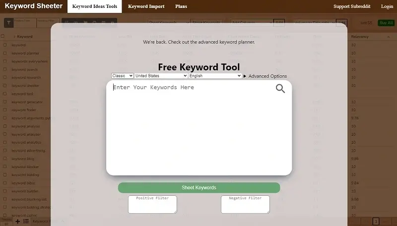 Keyword Sheeter